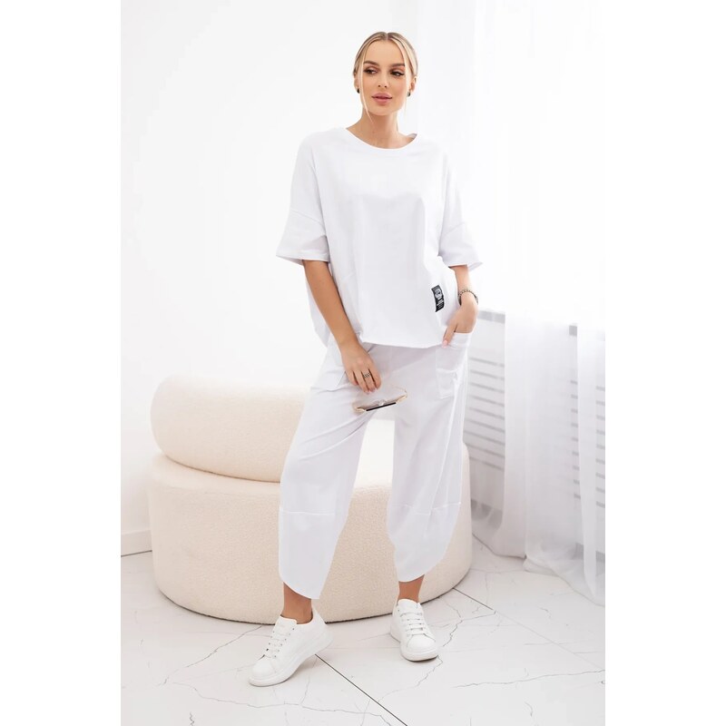 Kesi Włoski Dámský komplet halenka + kalhoty - bílá