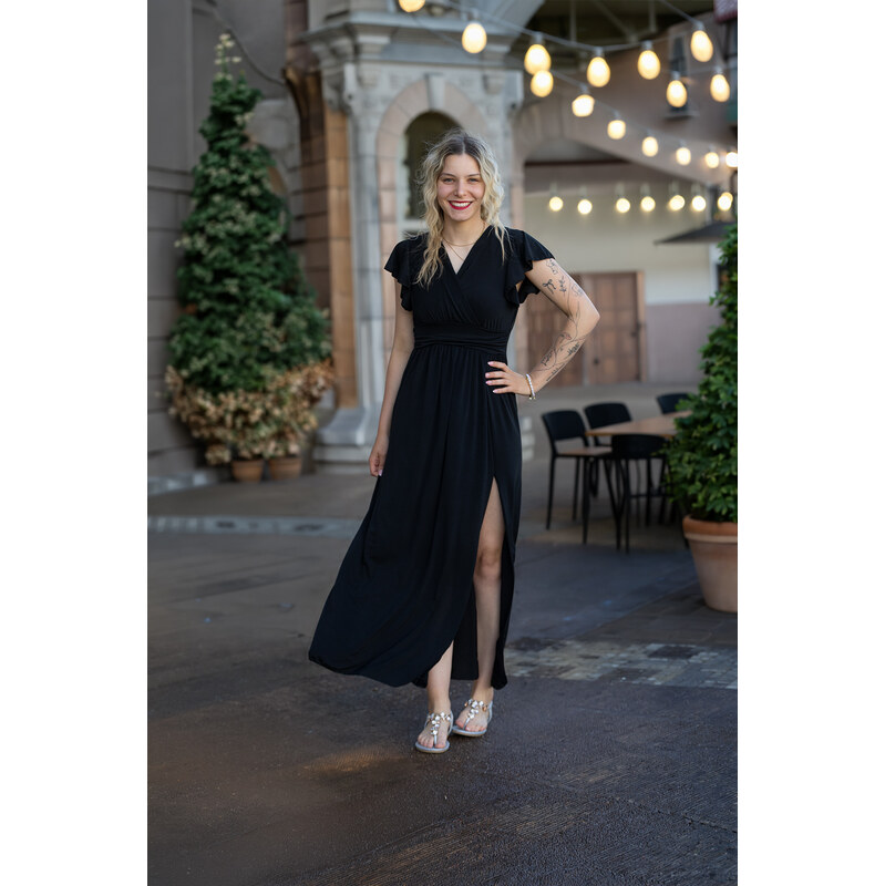 Italy fashion Dlouhé šaty ZUZKA Barva: Černá, Velikost: UNI: S