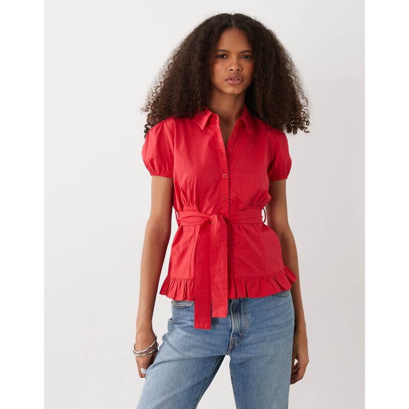 Motel closie puff sleeve blouse in red