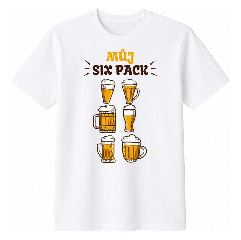 Giftela Pánské bavlněné tričko s potiskem - MŮJ SIX PACK - bílé