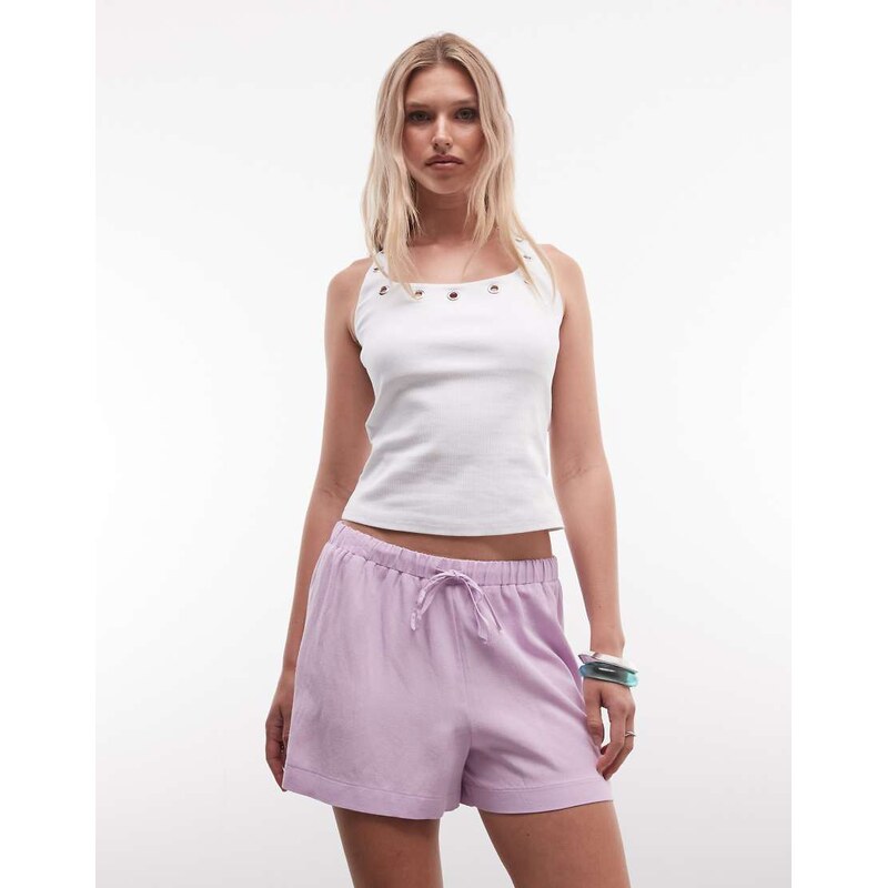 ASOS DESIGN linen blend pull on short co ord in blush pink