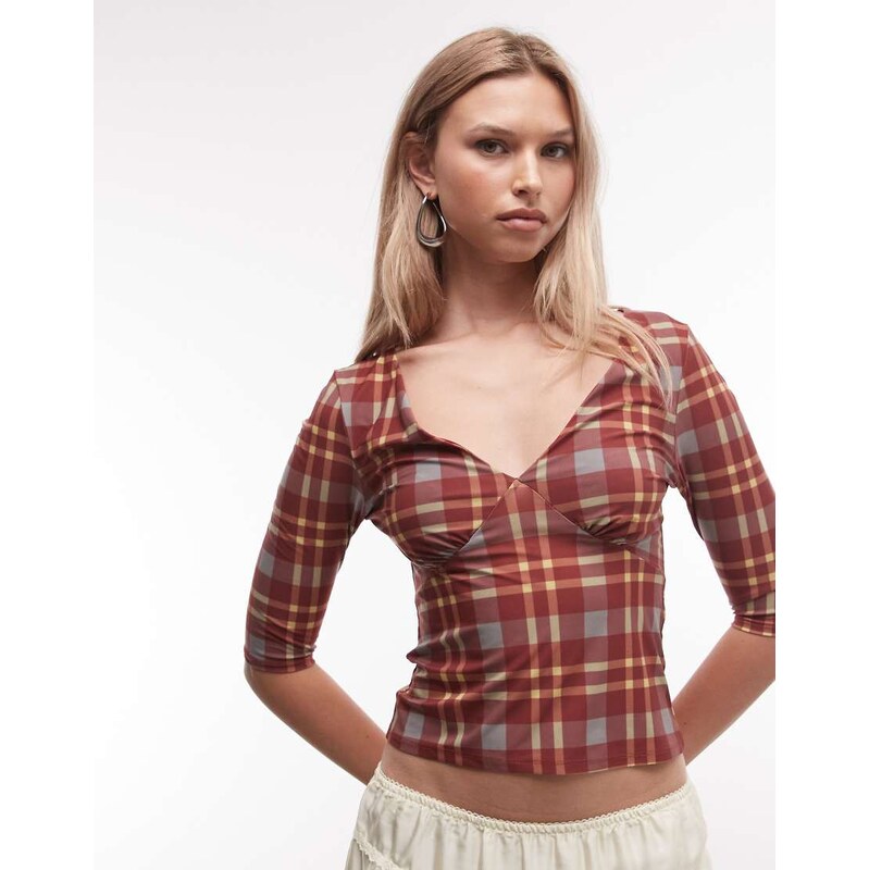 Reclaimed Vintage 3/4 sleeve top in red gingham