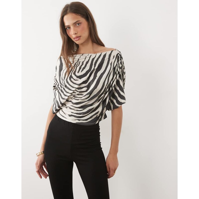 ASOS DESIGN oversized slouchy fallen shoulder top in zebra print