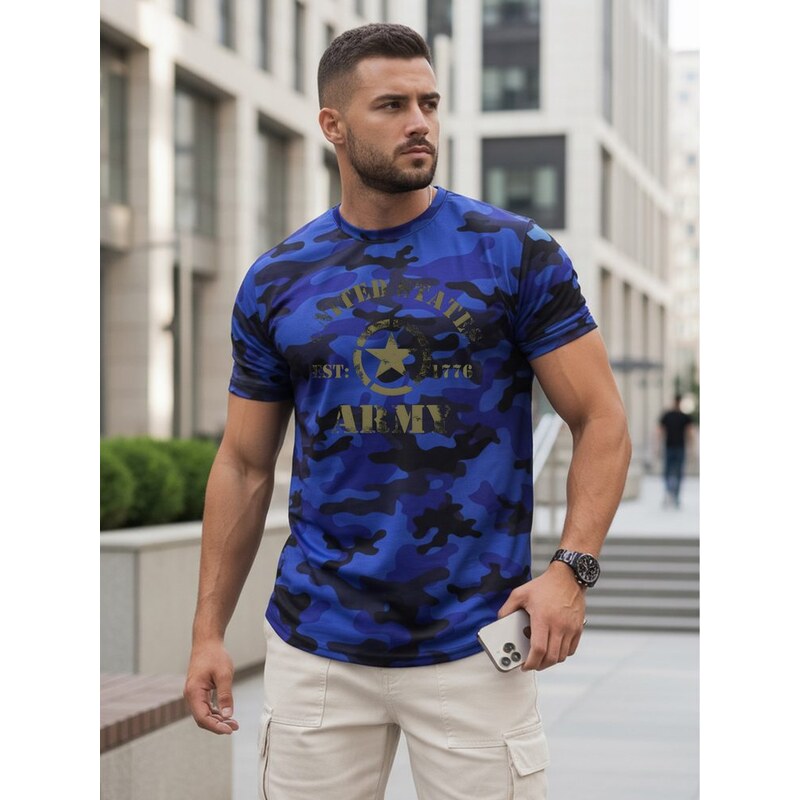 Dstreet Pánské tričko v modré barvě v armádním stylu