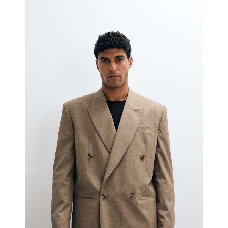 ASOS DESIGN regular suit jacket in beige wool-Neutral