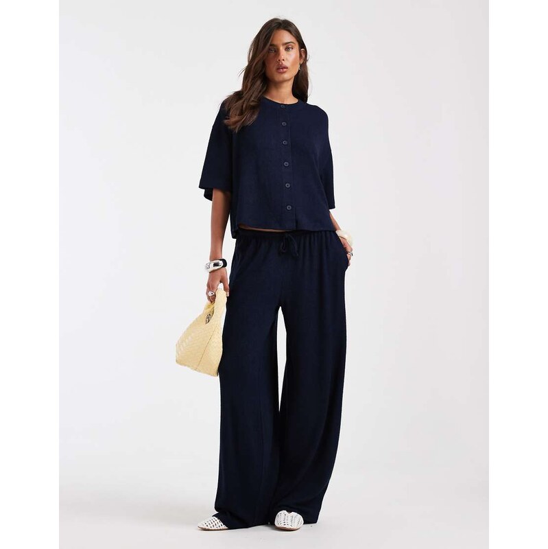 ASOS DESIGN textured knit wide leg trouser co-ord in navy