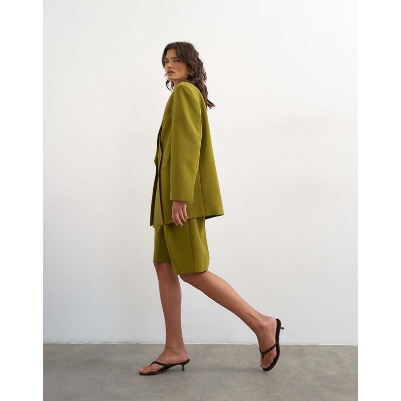 Topshop co ord longline short in olive-Green