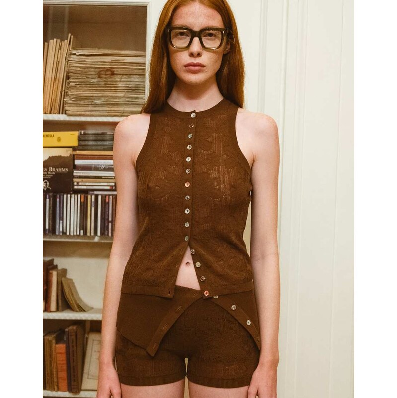 Muse Assembly Isla fold over waist knitted shorts co-ord-Brown