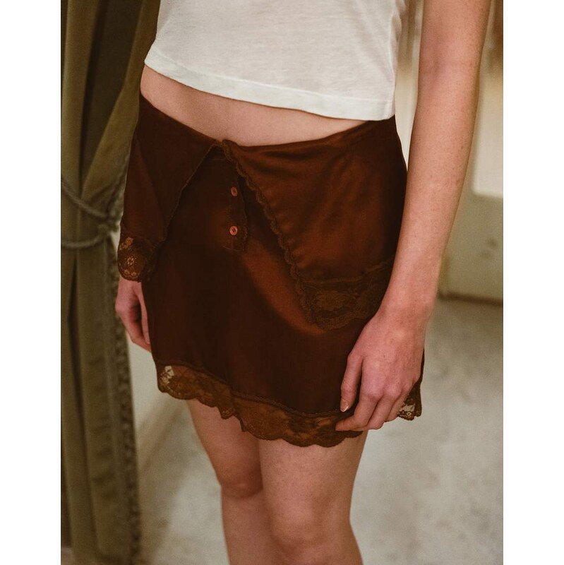 Muse Assembly Pammy lace trim mini skirt-Brown