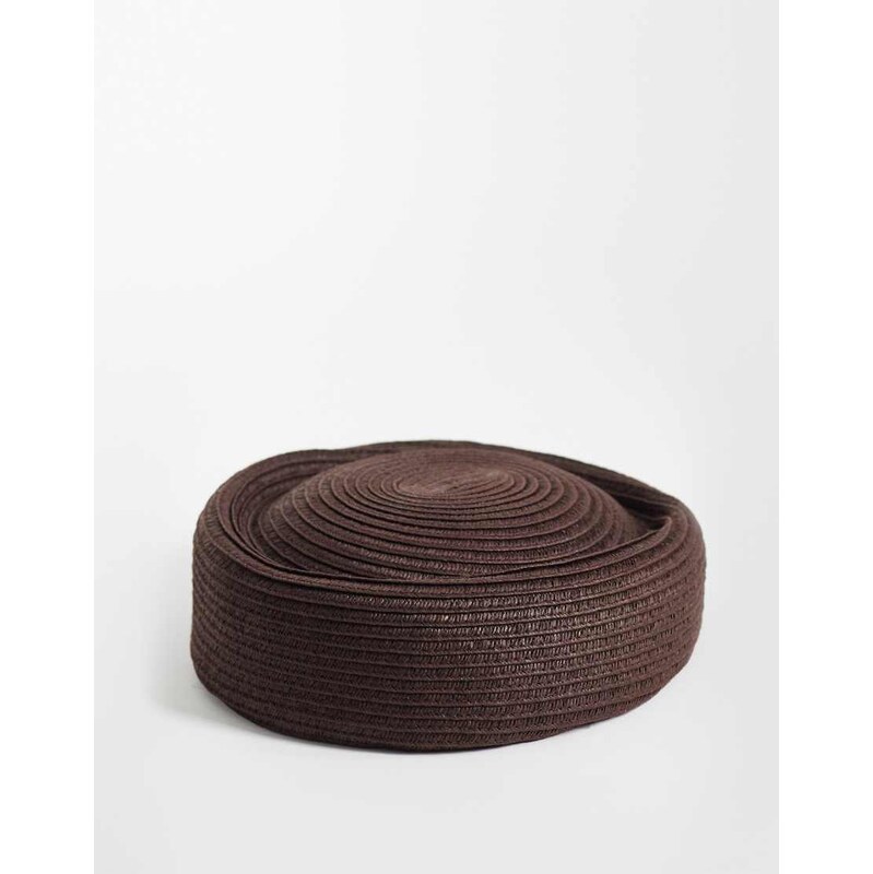 ASOS DESIGN straw pillbox hat in chocolate-Brown