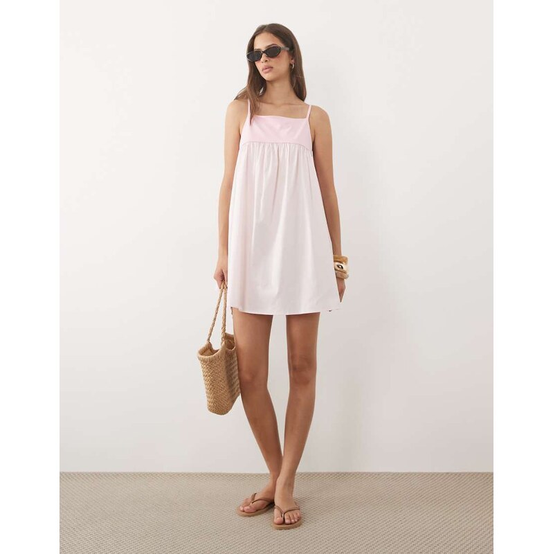 ASOS DESIGN halterneck a-line hybrid mini dress in light pink