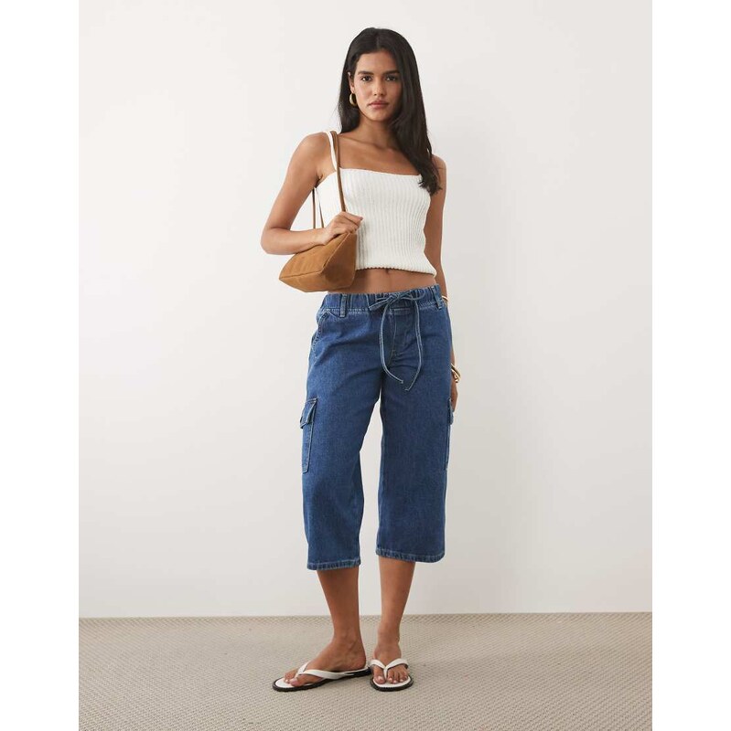 ASOS DESIGN low rise utility capris in midwash blue