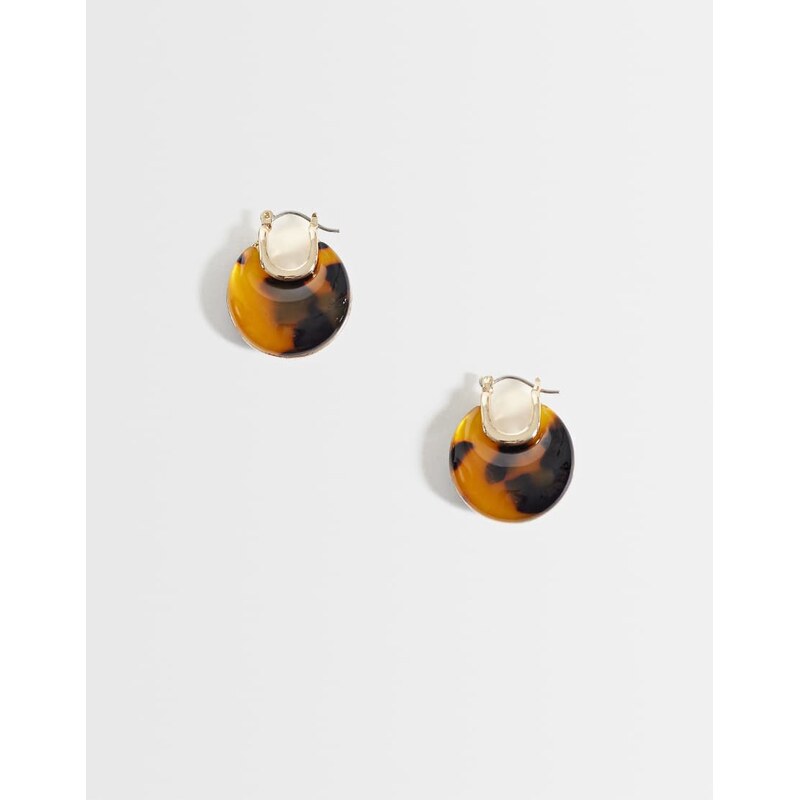 ASOS DESIGN hoop earrings with brown tortoise resin in gold tone