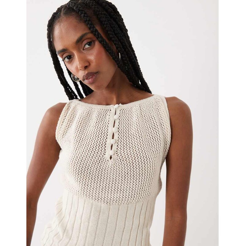 ASOS DESIGN bandeau knitted floral top in cream-White