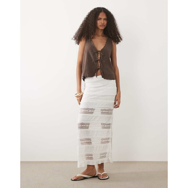 Mango Teen lace maxi skirt in white
