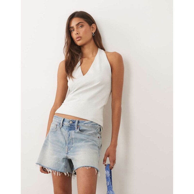 Mango Teen crossover plunge v-neck sleeveless top in silver