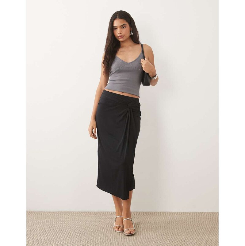 Mango knot detail midi skirt in charcoal-Grey