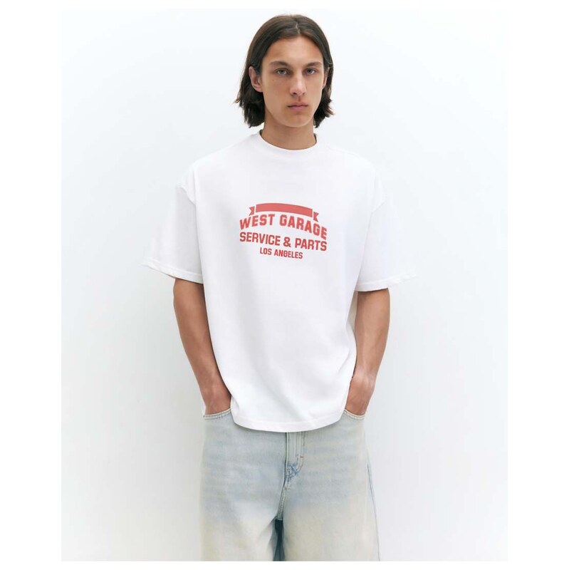 Pull&Bear West garage boxy t-shirt in white