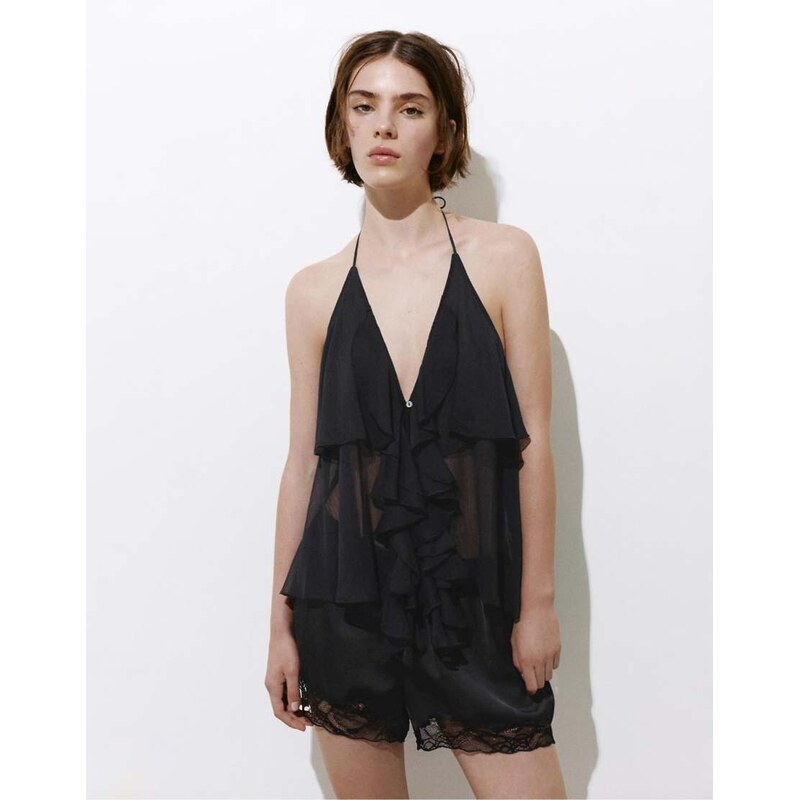 Pull&Bear Halter top with ruffles in black