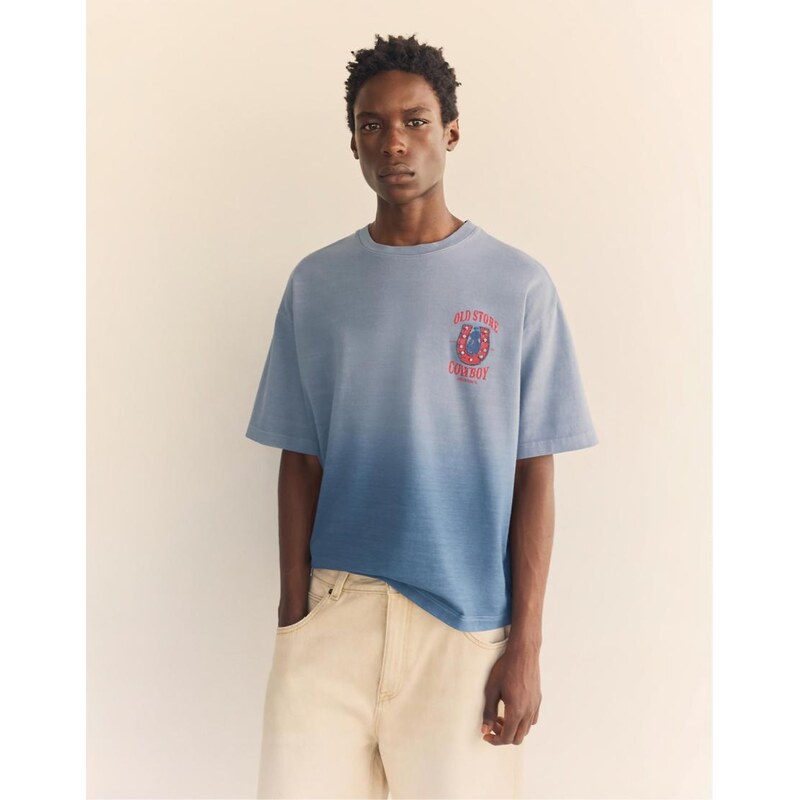 Pull&Bear Ombré stud t-shirt in blue
