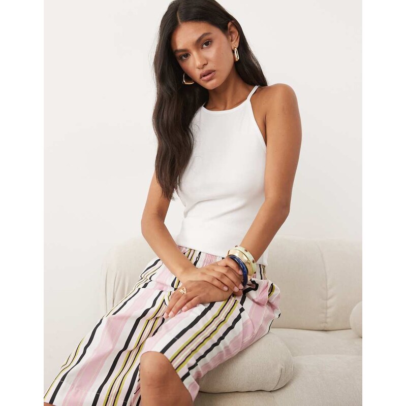 Mango cotton rich halterneck top in white