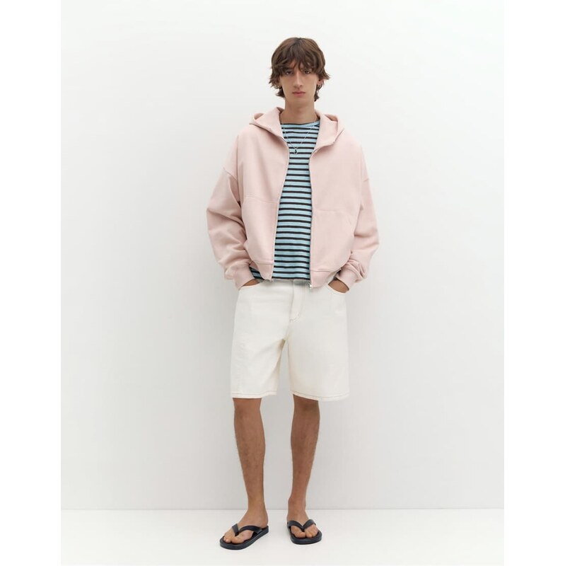 Pull&Bear Baggy relaxed denim bermuda shorts in white