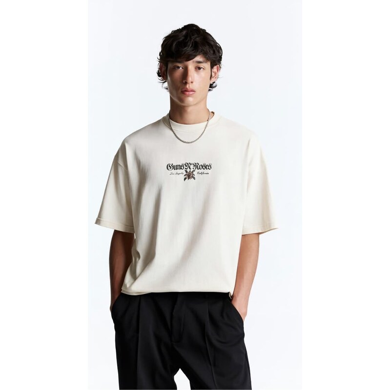 Pull&Bear Guns n roses relaxed fit t-shirt in ice-White