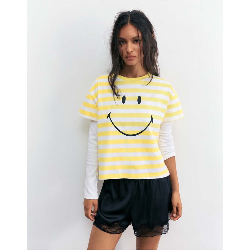 Pull&Bear Striped t-shirt in brown-Multi