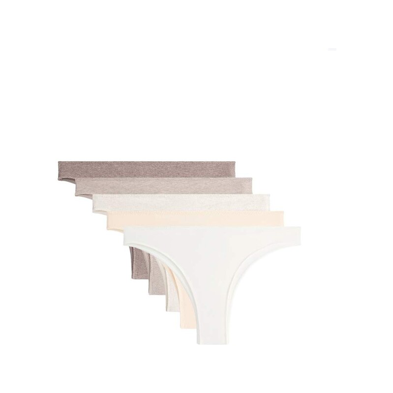 OYSHO 5 rib cotton blend brazilian briefs in brown