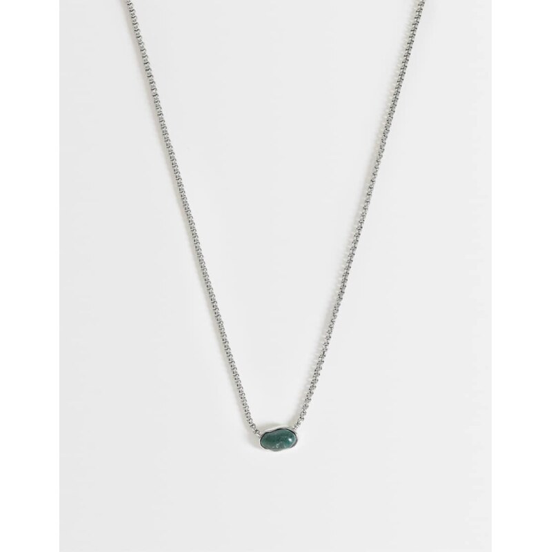 ASOS DESIGN semi-precious moss agate stone and chain necklace in