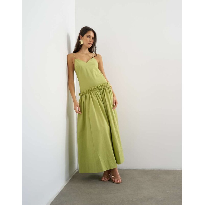 Topshop premium cotton maxi dress with raw edge frill detail in