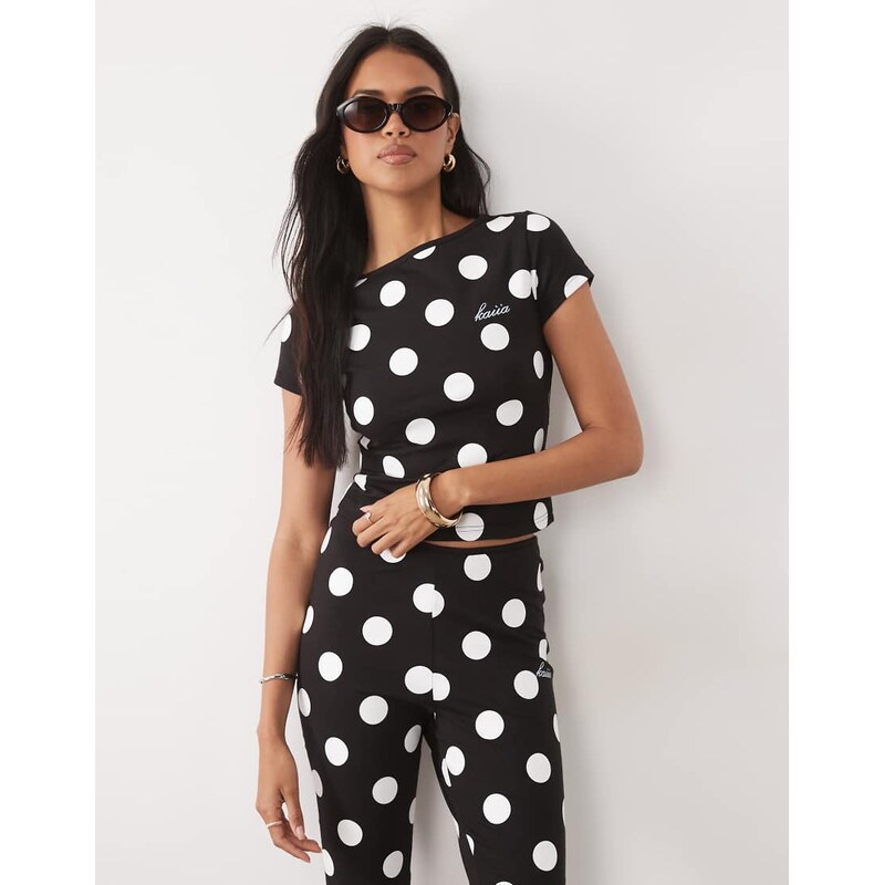 Kaiia exclusive cotton rich cropped baby tee co-ord in black and