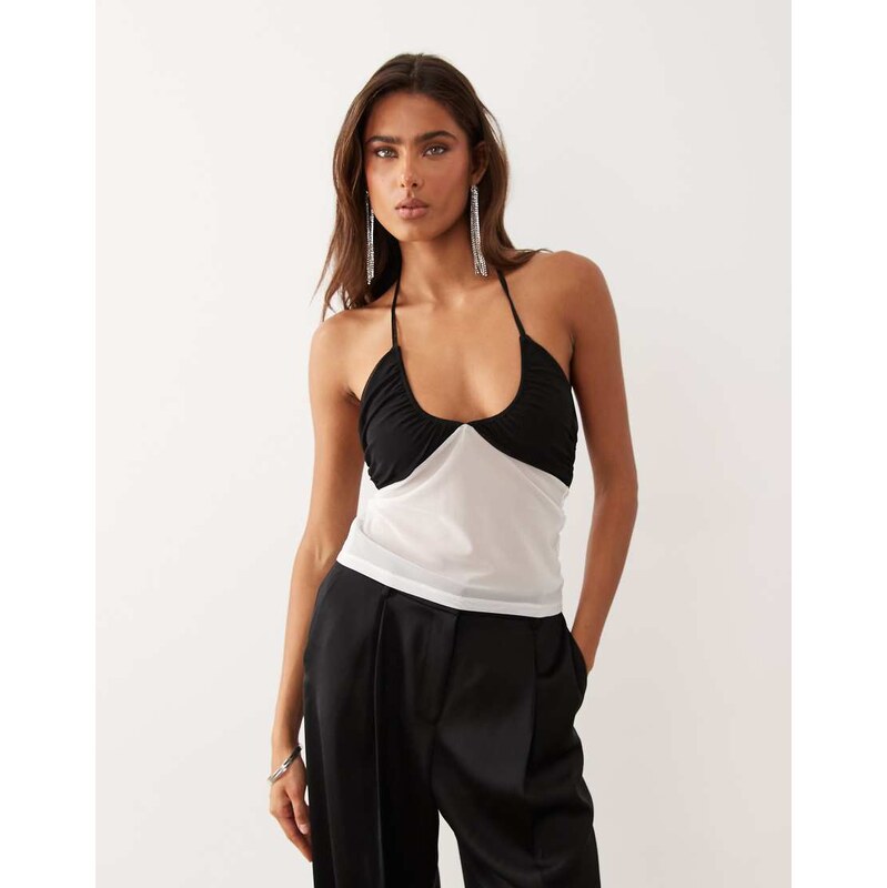 ASOS DESIGN mesh scoop neck cami in mono-Multi
