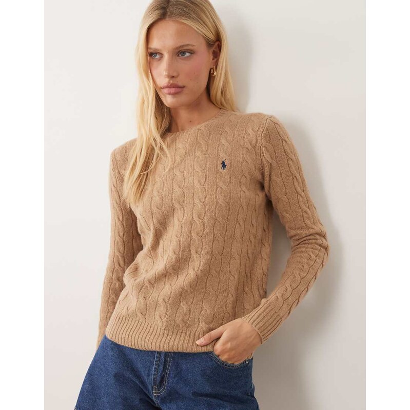 Polo Ralph Lauren icon logo cotton cable knit jumper in camel