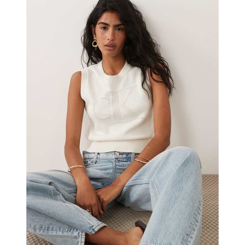 Calvin Klein Jeans logo tank top in off-white