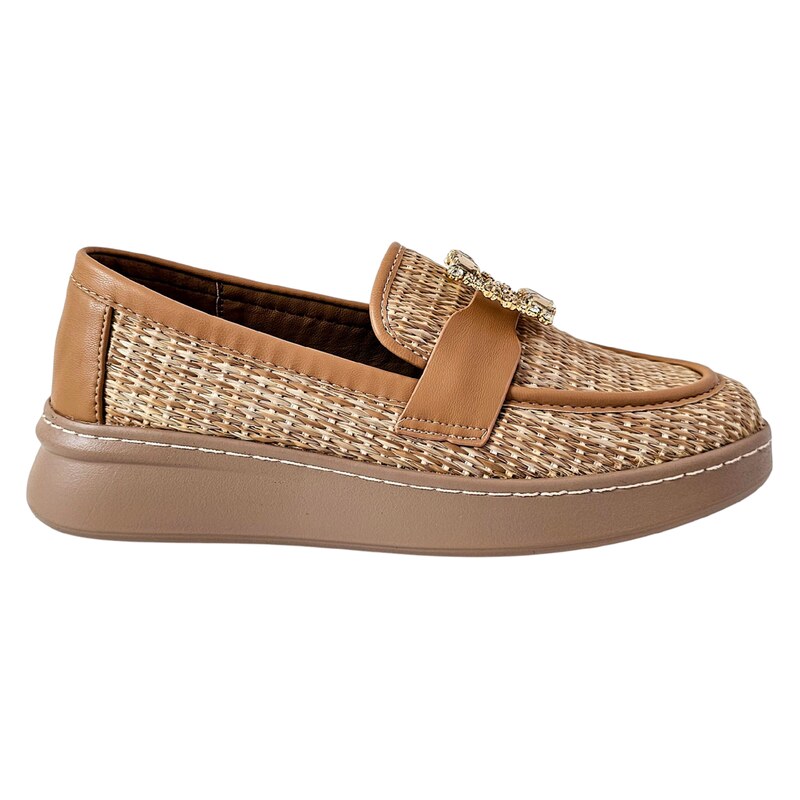 Béžové dámské mokasíny Laura Biagiottii Raffia Brown