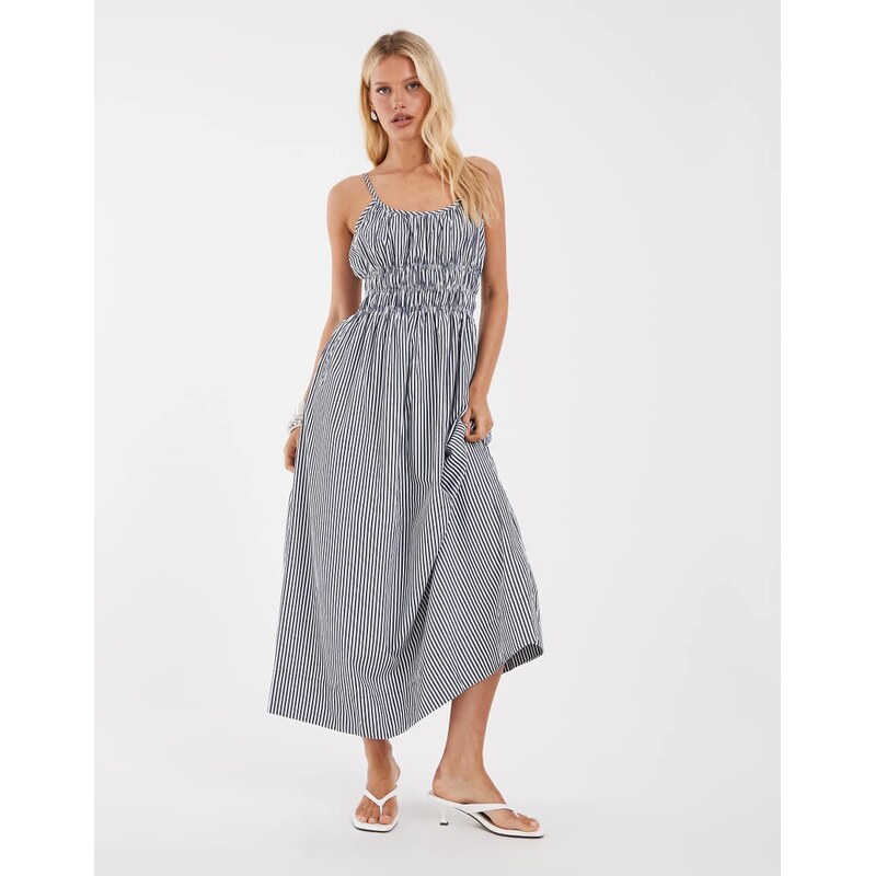 Object shirred waist cami maxi dress in blue and white stripe