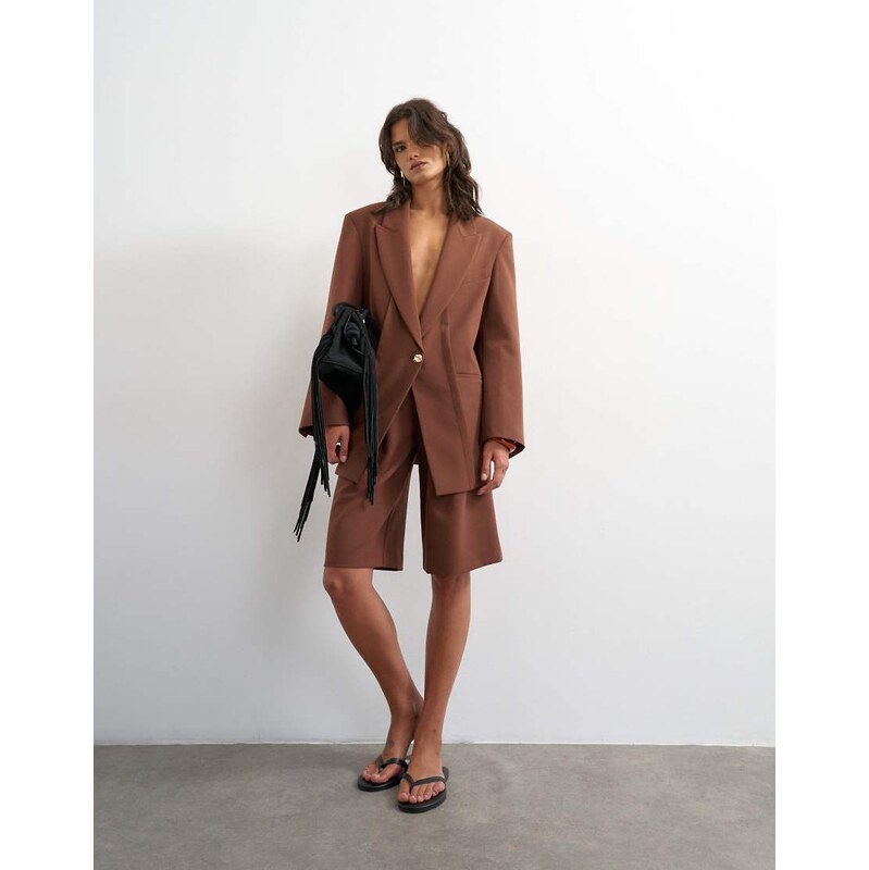 Topshop co ord longline short in brown