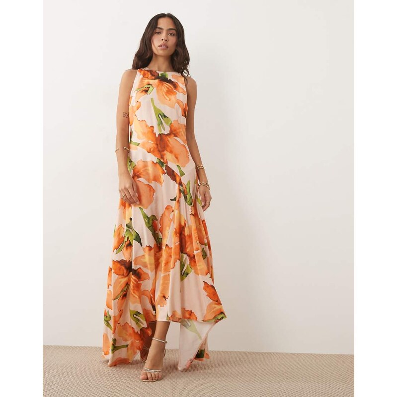 ASOS DESIGN sleeveless racer hanky hem maxi dress in orange