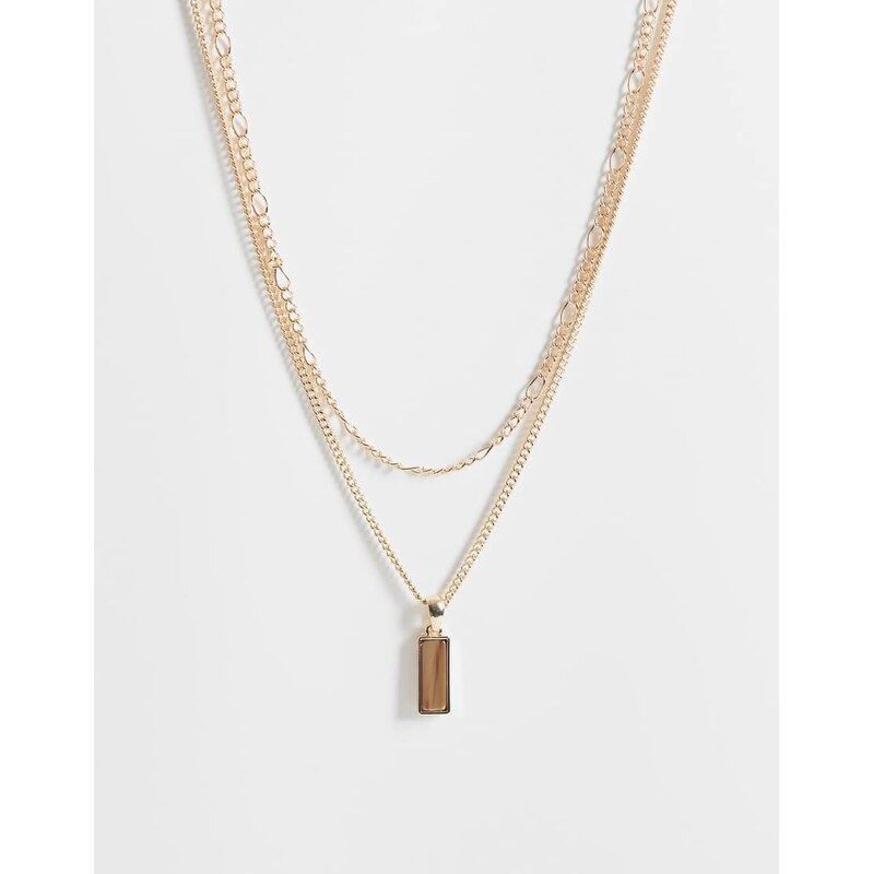 Reclaimed Vintage unisex tiger eye 2 row necklace in gold