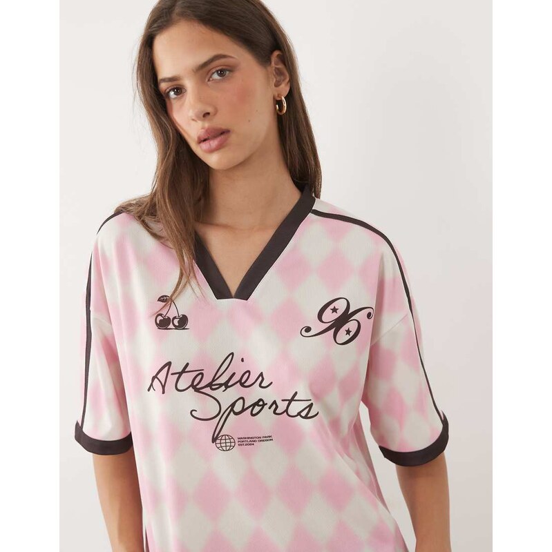 ASOS DESIGN short sleeve oversized top in pink with graphic