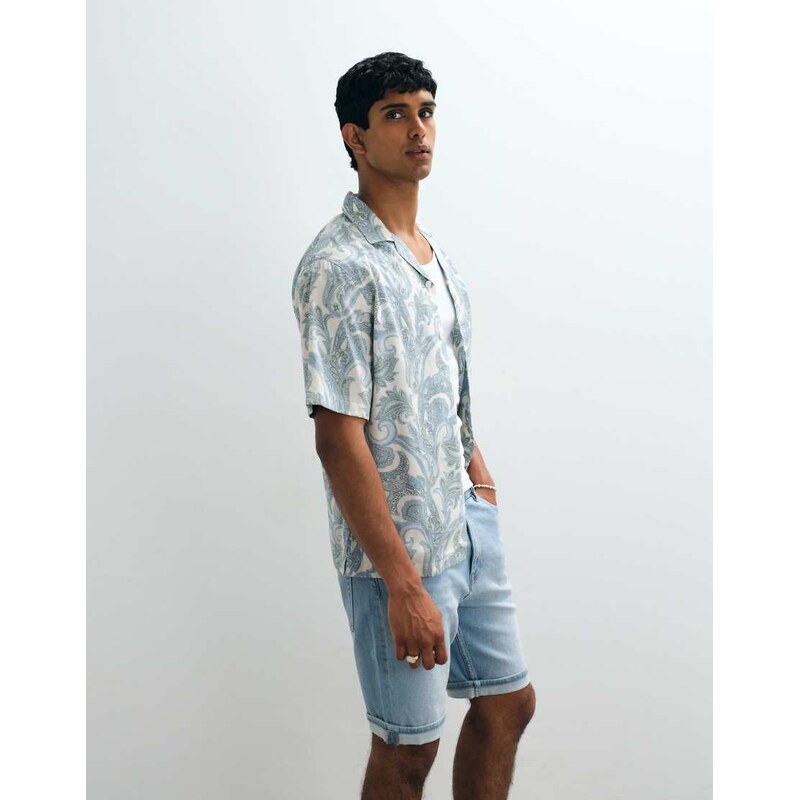 Mango 100% cotton short sleeve paisly print shirt in pastel