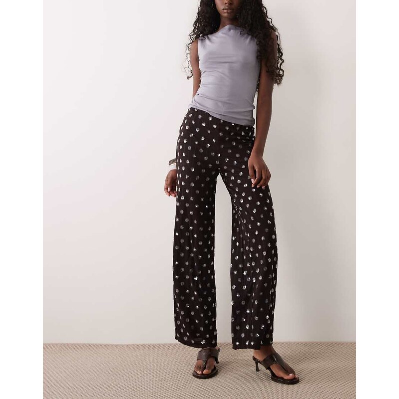 Mango Fiesta embellished straight trouser co-ord in chocolate