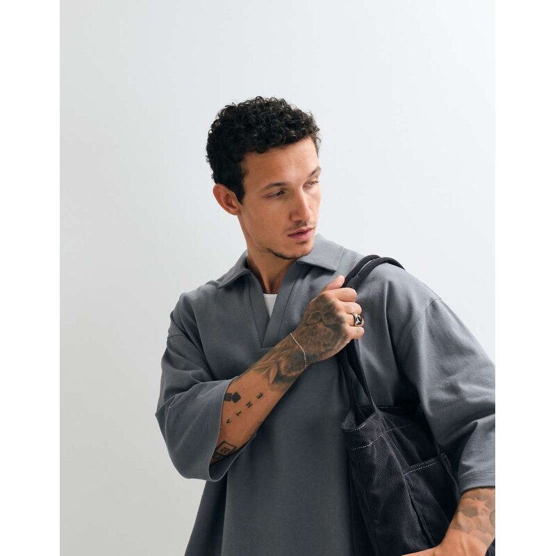 ASOS DESIGN heavyweight boxy oversized polo with half sleeve in