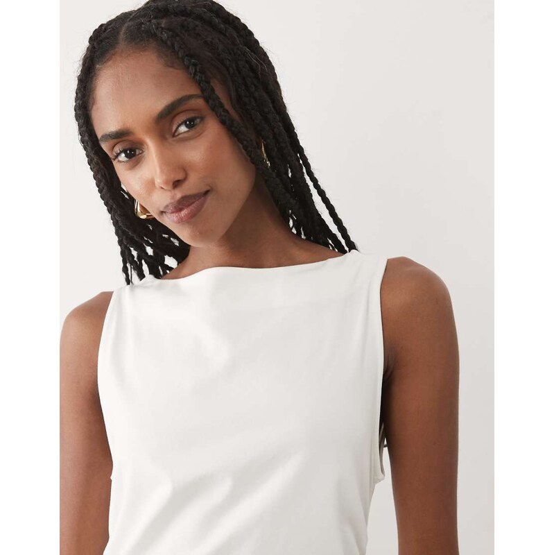 Mango boat neck ruched sleeveless top in white