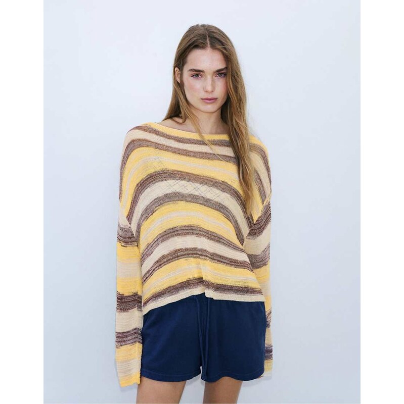 Pull&Bear Space dye cutwork jumper in yellow