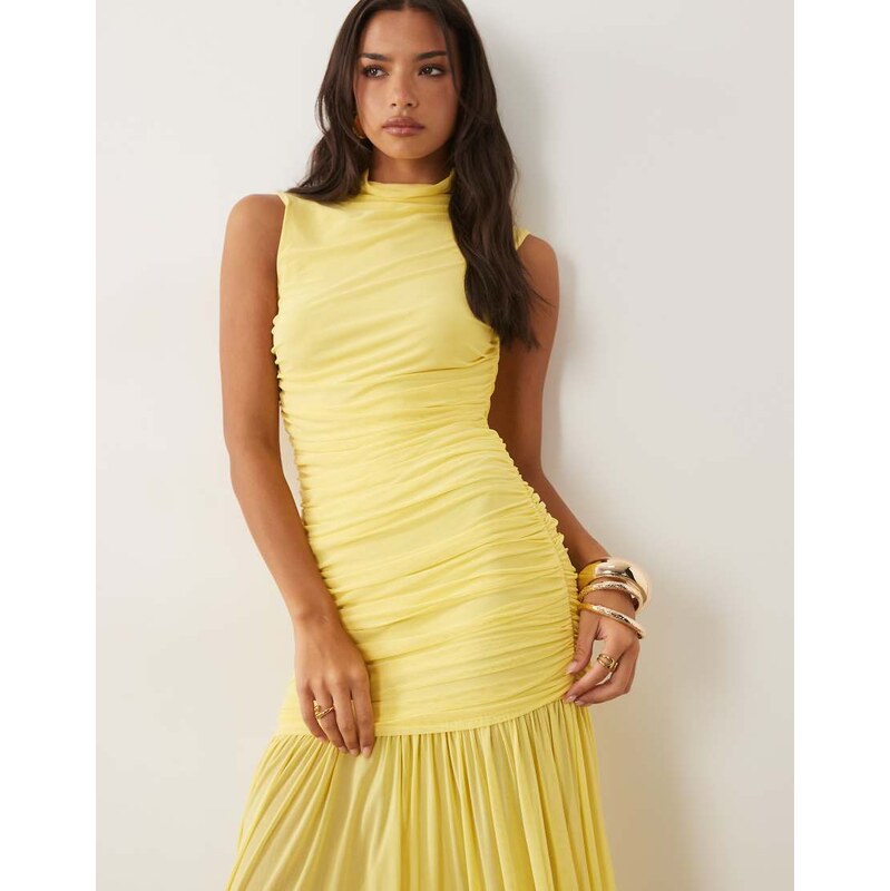 ASOS DESIGN ruched drop waist circle dress with grown in neck in