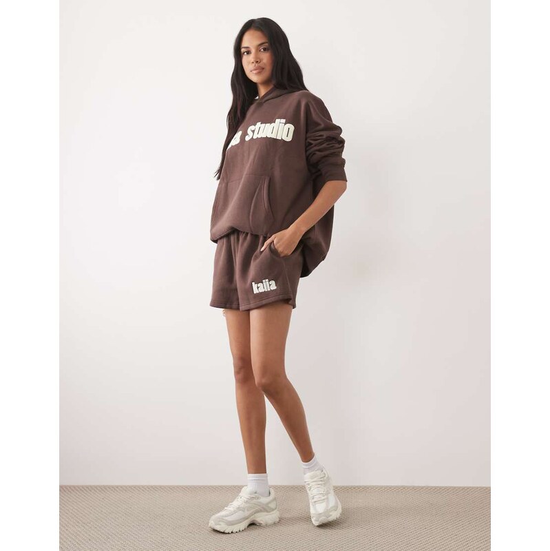 Kaiia Studio cotton rich embroidered logo sweat shorts co-ord in