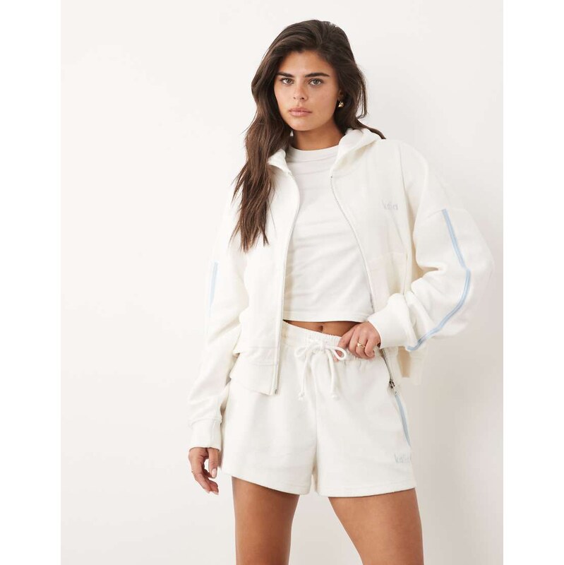 Kaiia cotton rich embroidered logo side stripe towelling shorts