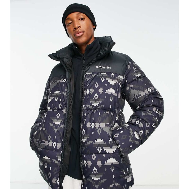 Columbia Puffect puffer jacket in black rocky mountain print